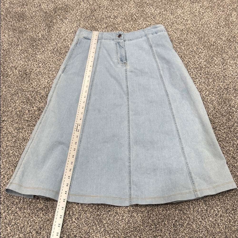 Belle Vere Anthropologie Light Blue Denim Full A-Line Cottagecore Skirt Size L - Picture 9 of 10